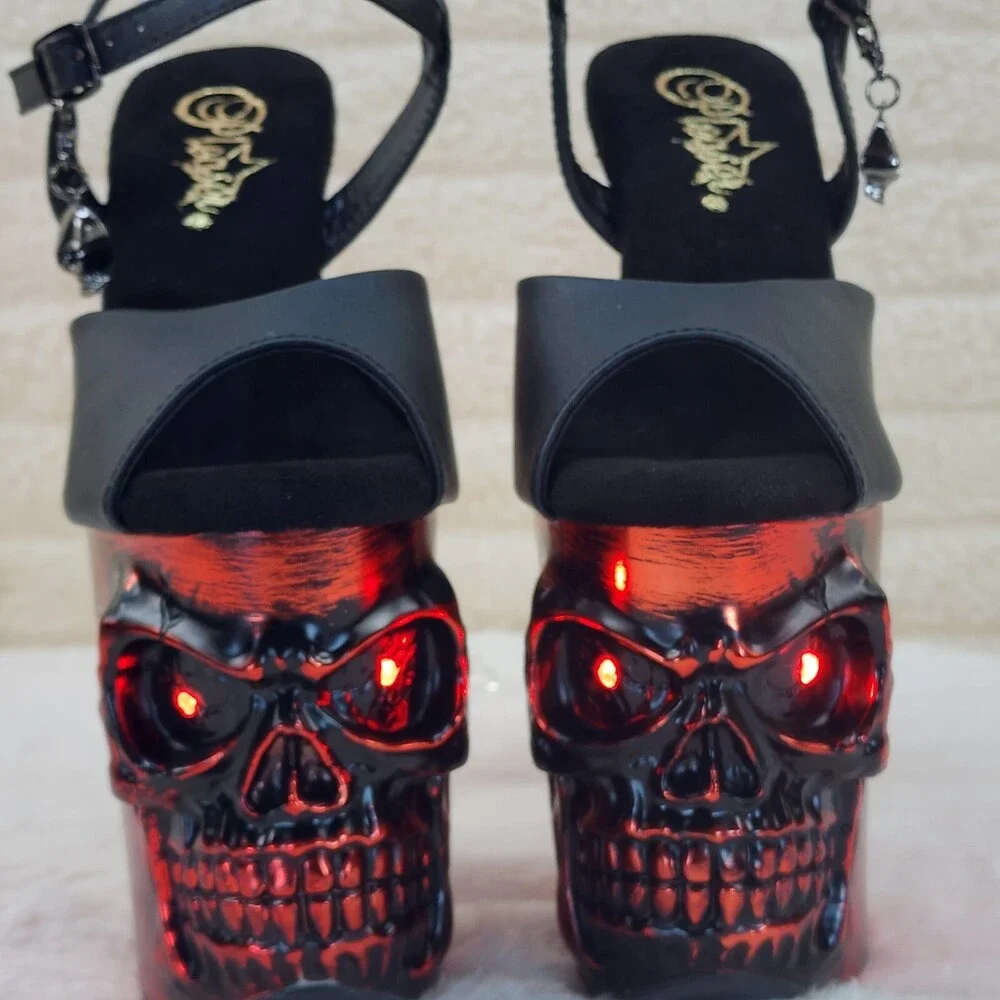NIB Rapture Black Matte Red Skull & Bones 8" High Heel Platform Shoes - Picture 7 of 15